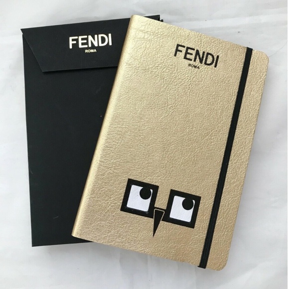 FENDI Metallic Gold-Tone Leather Notebook with Stickers - Picture 9 of 10